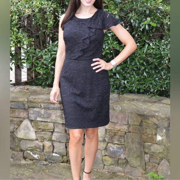 Trina Trina Turk Kirei Ruffle Front Lace Dress Black Size 6 - Picture 1 of 6